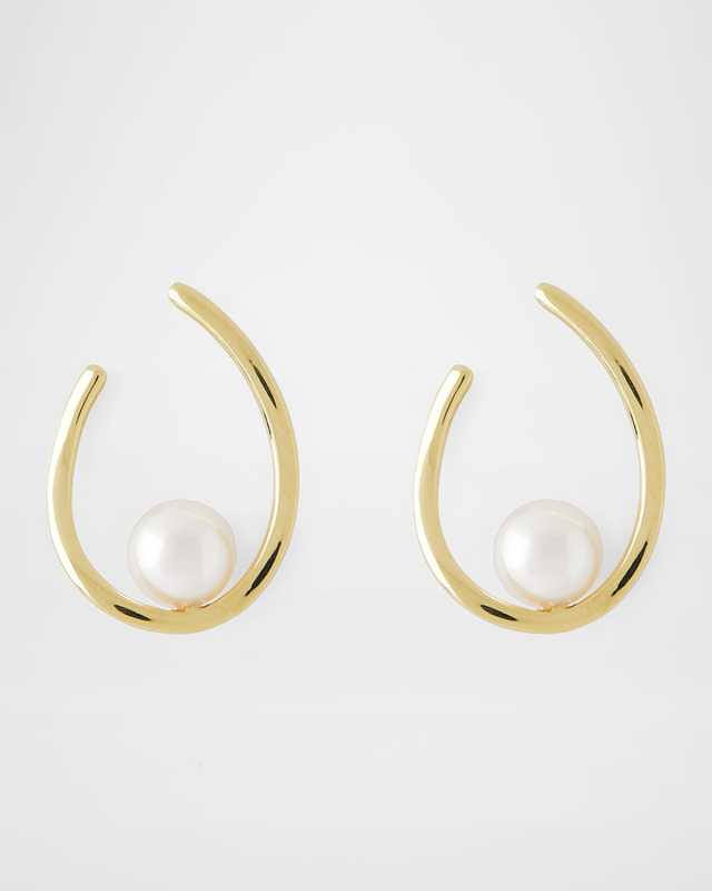 18K Yellow Gold 8mm Akoya Pearl Hoop Earrings